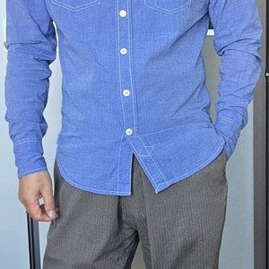 슈퍼드라이(SUPERDRY) 코튼 롱슬리브 샴브레이 셔츠 블루 (M) 이미지