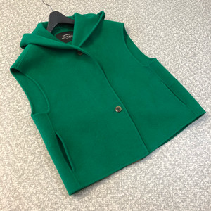 그린 울90% 후드 초록 코트 베스트 핸드메이드 조끼 자켓 이미지