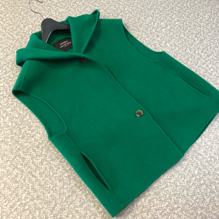 그린 울90% 후드 초록 코트 베스트 핸드메이드 조끼 자켓 이미지