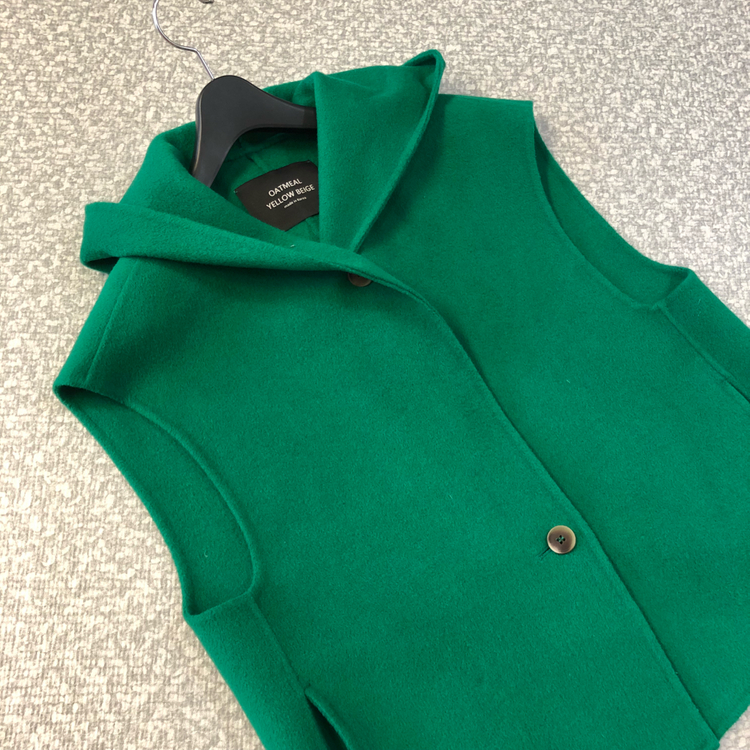 그린 울90% 후드 초록 코트 베스트 핸드메이드 조끼 자켓 이미지