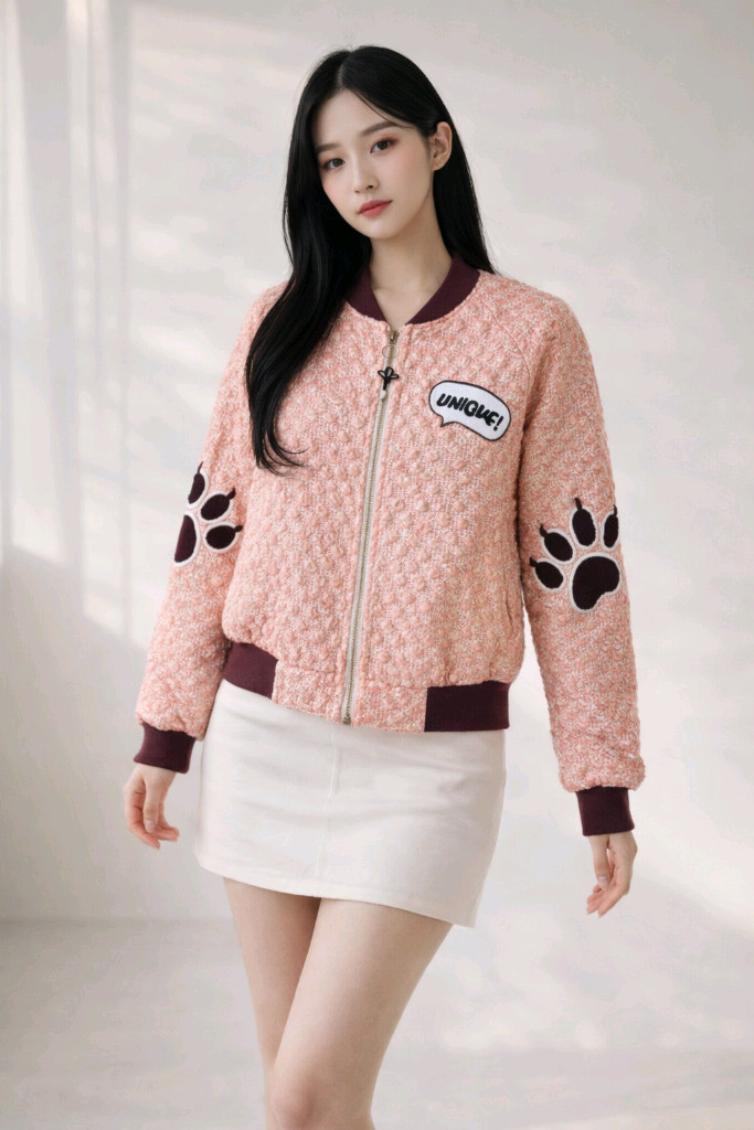 정가60만원대 레어템 벚꽃여신 코랄피치 트위드유니크 패치 오엠디 자켓 이미지