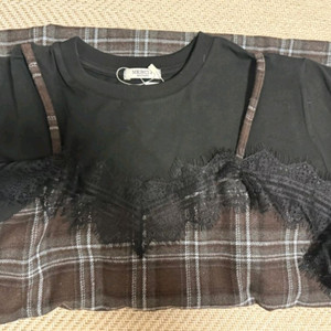 체크 레이스 뷔스티에 레이어드 롱원피스 이미지