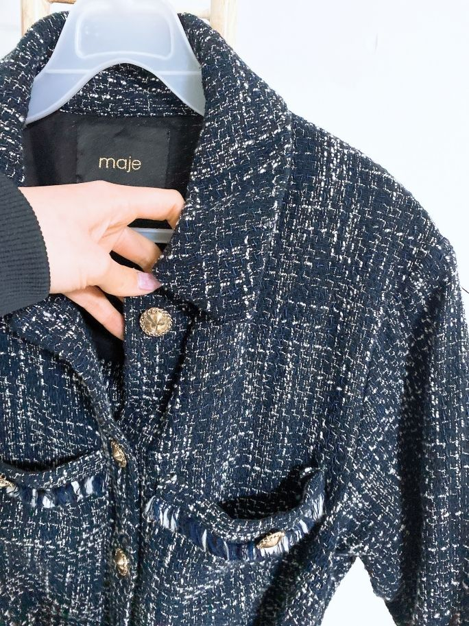 (36사이즈)마쥬maje여자7부트위드금장셔츠형벨티드자켓 이미지