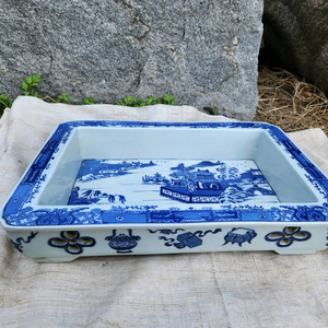 중국도자기 청화백자 산수문 누공수반 이미지