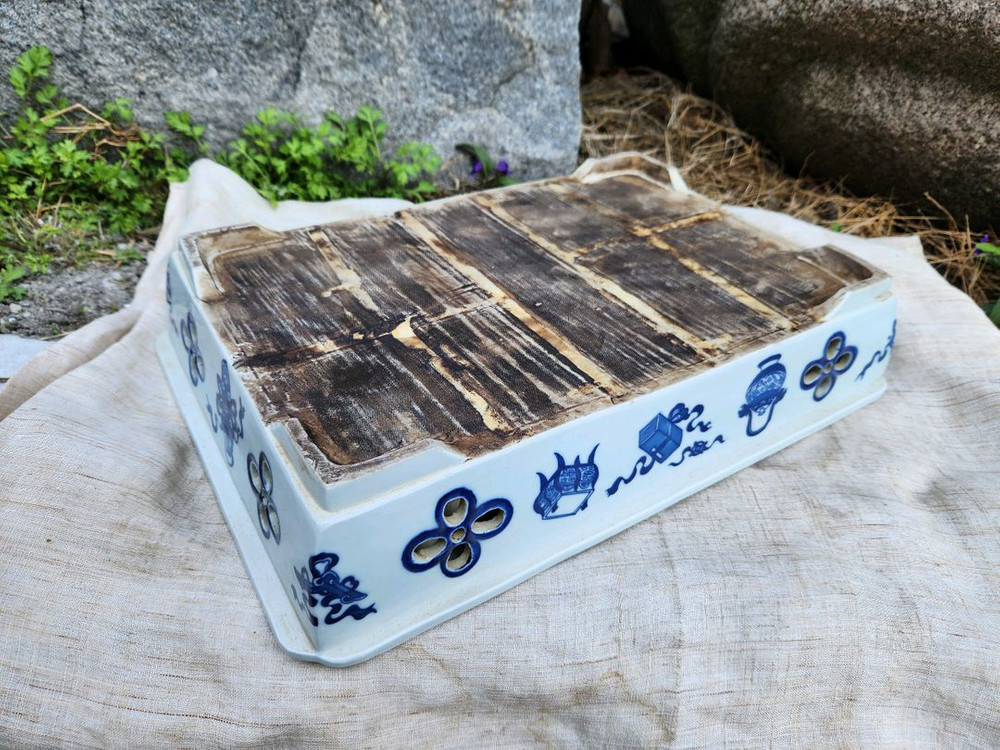 중국도자기 청화백자 산수문 누공수반 이미지