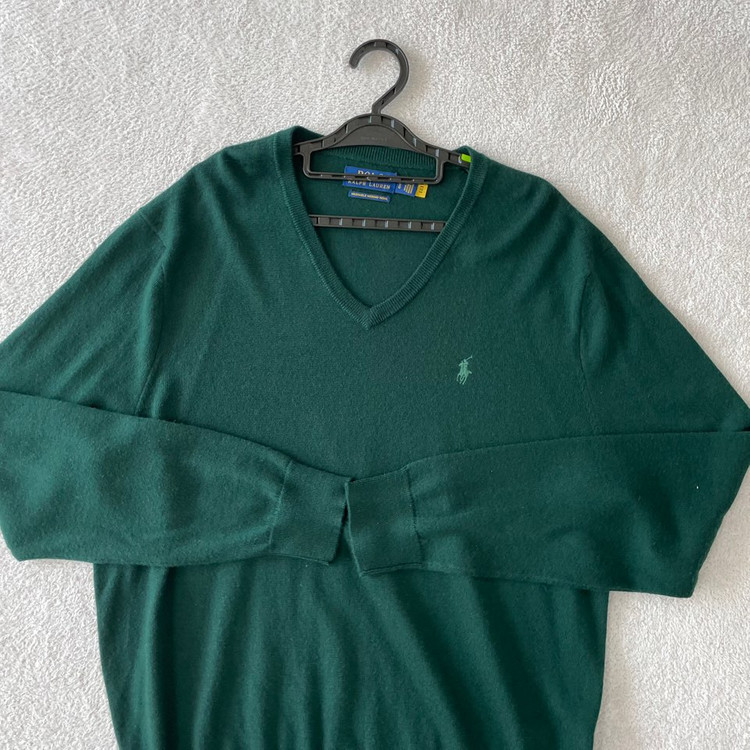 L 폴로 신형 워셔블메리노울 브이넥 니트 그린 이미지