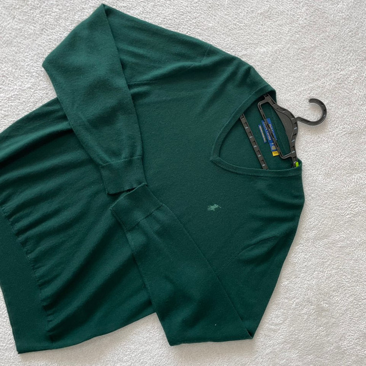 L 폴로 신형 워셔블메리노울 브이넥 니트 그린 이미지