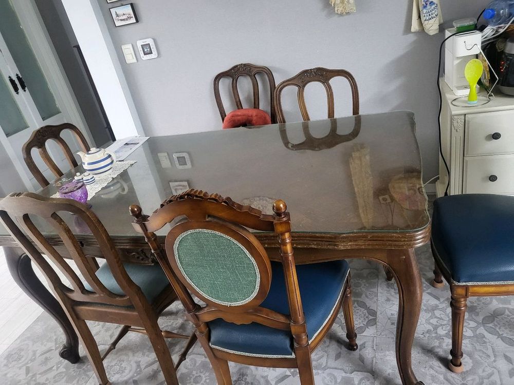 프랑스앤틱6인 익스텐션 식탁 의자 세트 이미지