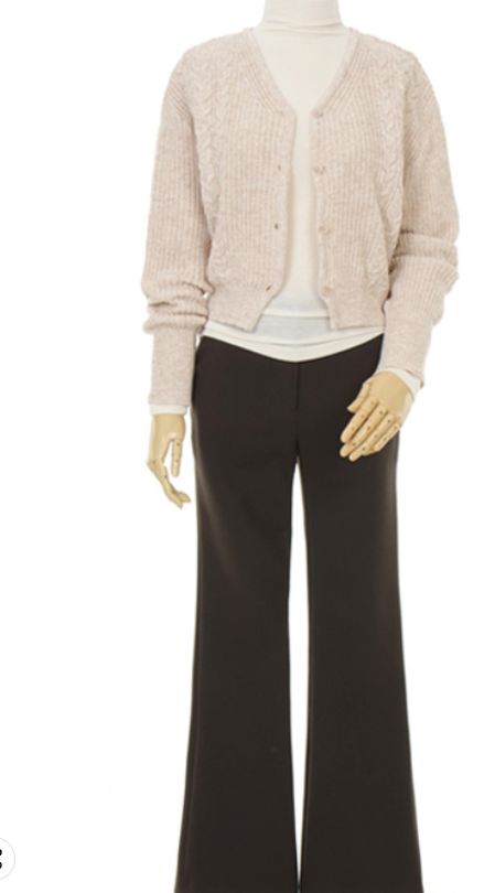 베이지 니트 가디건 free 이미지