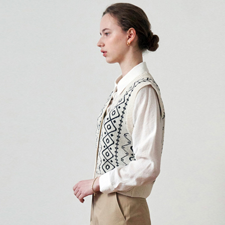 유라고(URAGO) 드로우 자카드 베스트 가디건 프리사이즈 이미지