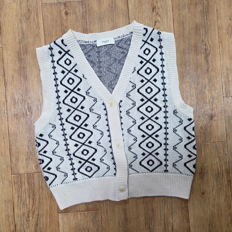 유라고(URAGO) 드로우 자카드 베스트 가디건 프리사이즈 이미지