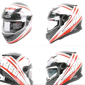 MXO 스피드 블랙앤드레드 선글라스 풀페이스헬멧(XXL)+인이어 마이크+뿔 모양 데칼+파우치+MXO박스 이미지