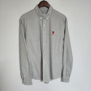 [40] 아미 스트라이프 스몰하트 자수 코튼 셔츠 H20HC013 이미지