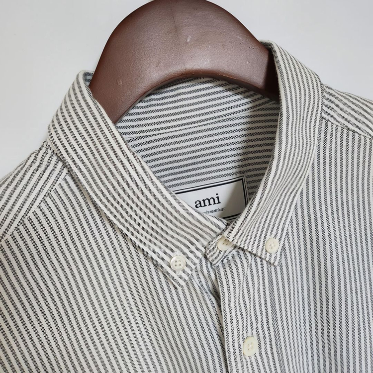 [40] 아미 스트라이프 스몰하트 자수 코튼 셔츠 H20HC013 이미지