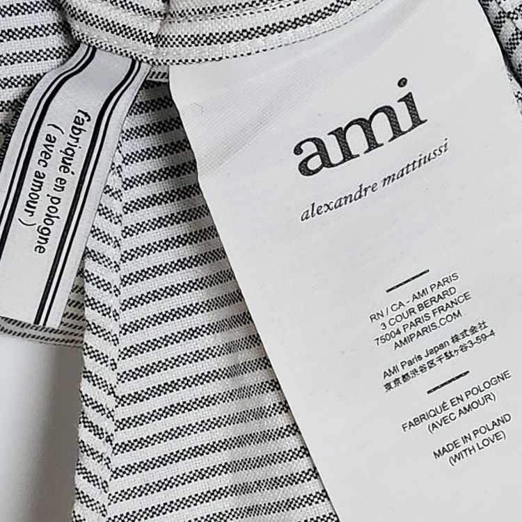 [40] 아미 스트라이프 스몰하트 자수 코튼 셔츠 H20HC013 이미지