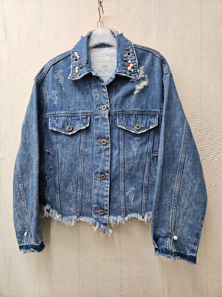 탱커스 비즈스팽글배색 데님자켓 55~66 이미지