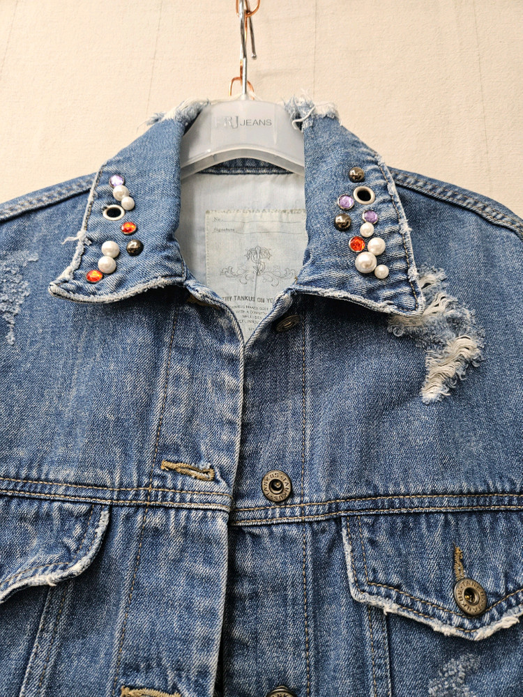 탱커스 비즈스팽글배색 데님자켓 55~66 이미지