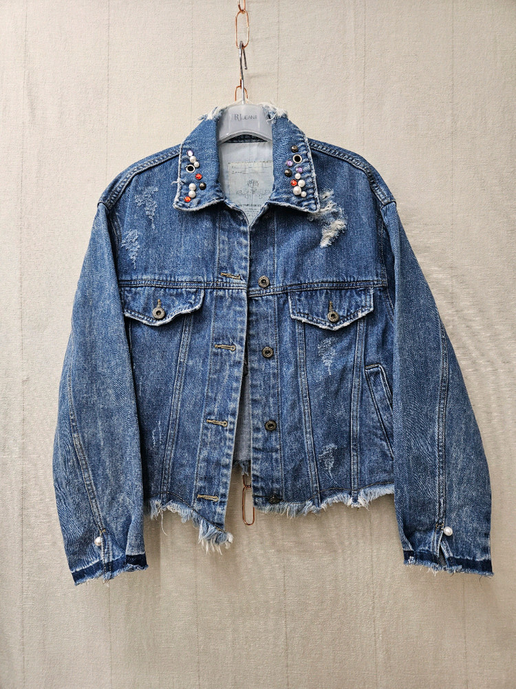 탱커스 비즈스팽글배색 데님자켓 55~66 이미지