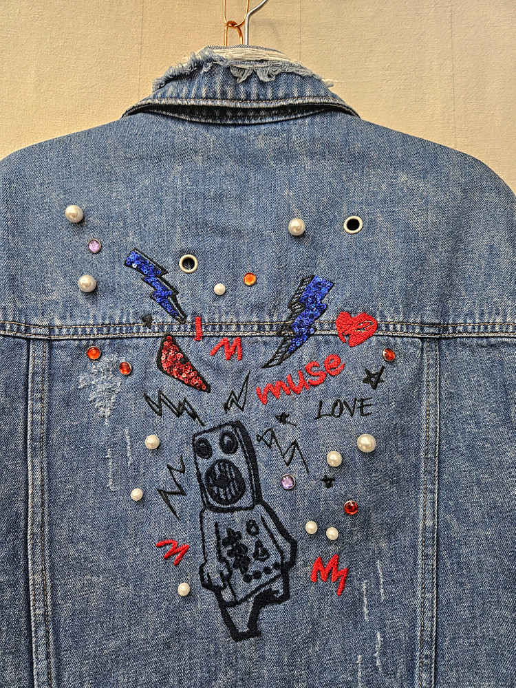 탱커스 비즈스팽글배색 데님자켓 55~66 이미지
