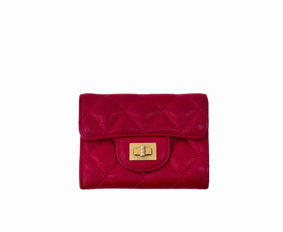 Chanel 샤넬 여성 2.55 빈티지 캐비어 똑딱이 플랩 카드 지갑 이미지