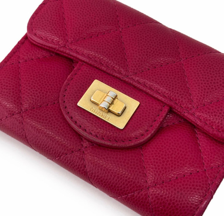 Chanel 샤넬 여성 2.55 빈티지 캐비어 똑딱이 플랩 카드 지갑 이미지