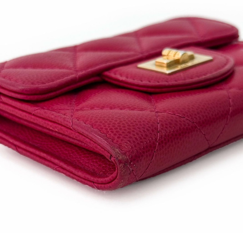 Chanel 샤넬 여성 2.55 빈티지 캐비어 똑딱이 플랩 카드 지갑 이미지