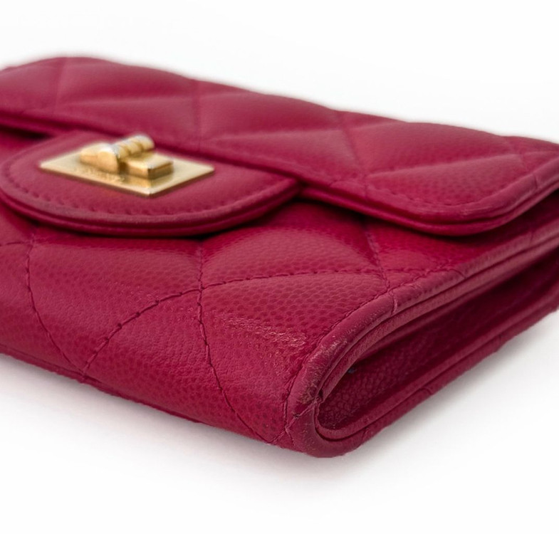 Chanel 샤넬 여성 2.55 빈티지 캐비어 똑딱이 플랩 카드 지갑 이미지