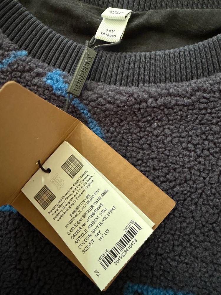 [완전 깨끗] 버버리 키즈 칠드런 뽀글이 맨투맨, 스웻셔츠 14Y 이미지