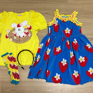 베베베베 스트로베리 티셔츠 플리츠드레스 니삭스 헤어밴드 M사이즈 일괄 이미지