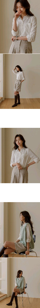 저스트원 링클프리 셔츠 블라우스 아이보리 L사이즈 이미지