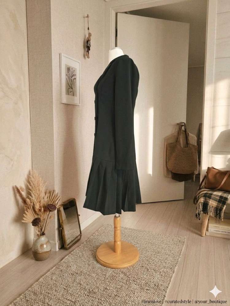 BLANC플리츠 디테일 더블 버튼 트렌치 원피스/코트 이미지