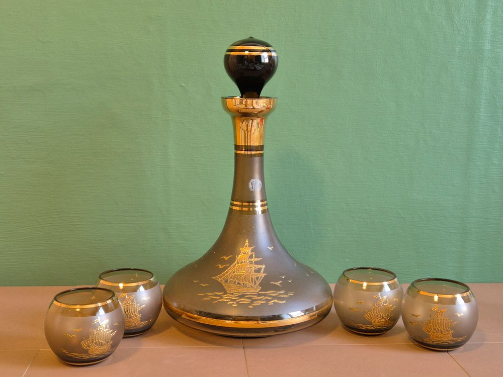 엔틱 체코 보헤미아 크리스탈 디캔더와 잔4개 가격 이미지