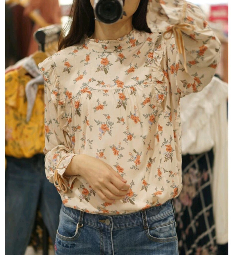 새상품 S 하이넥 리본 긴팔 레이온 블라우스 써스데이아일랜드 이미지