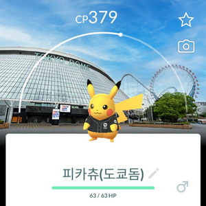 포켓몬고 도쿄돔 배경 야구 코스튬 피카츄(이로치X) 이미지