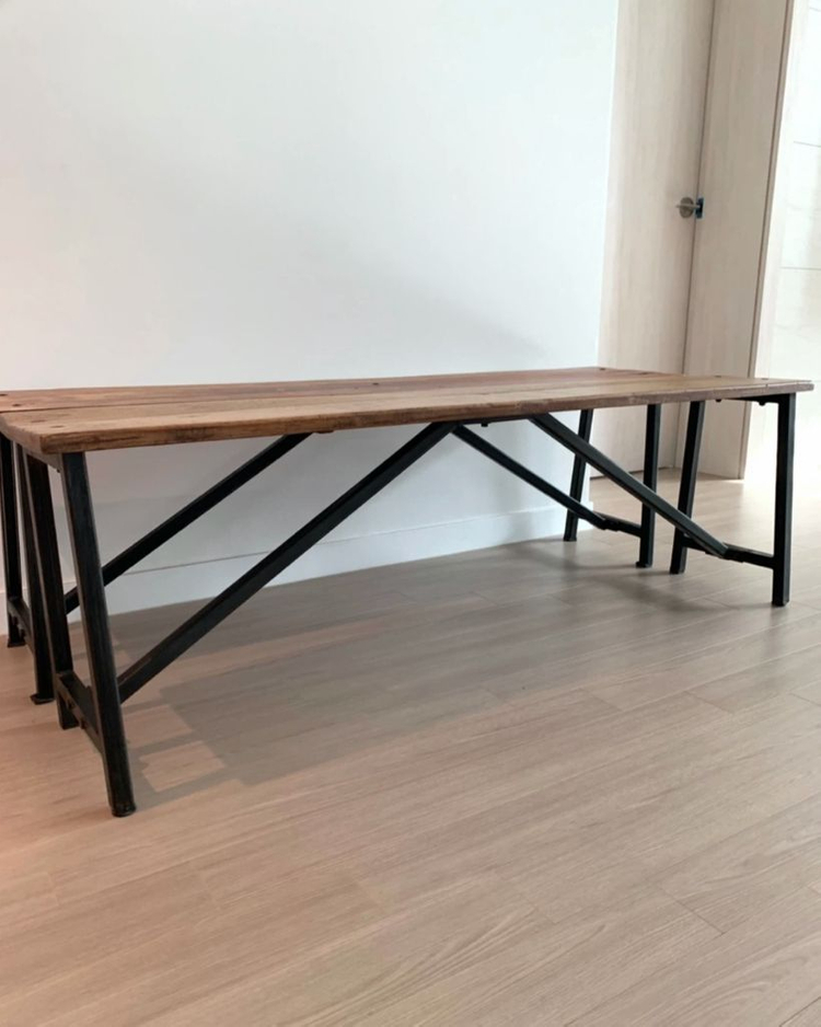 빈티지 가구 원목 철제 벤치 의자 이미지