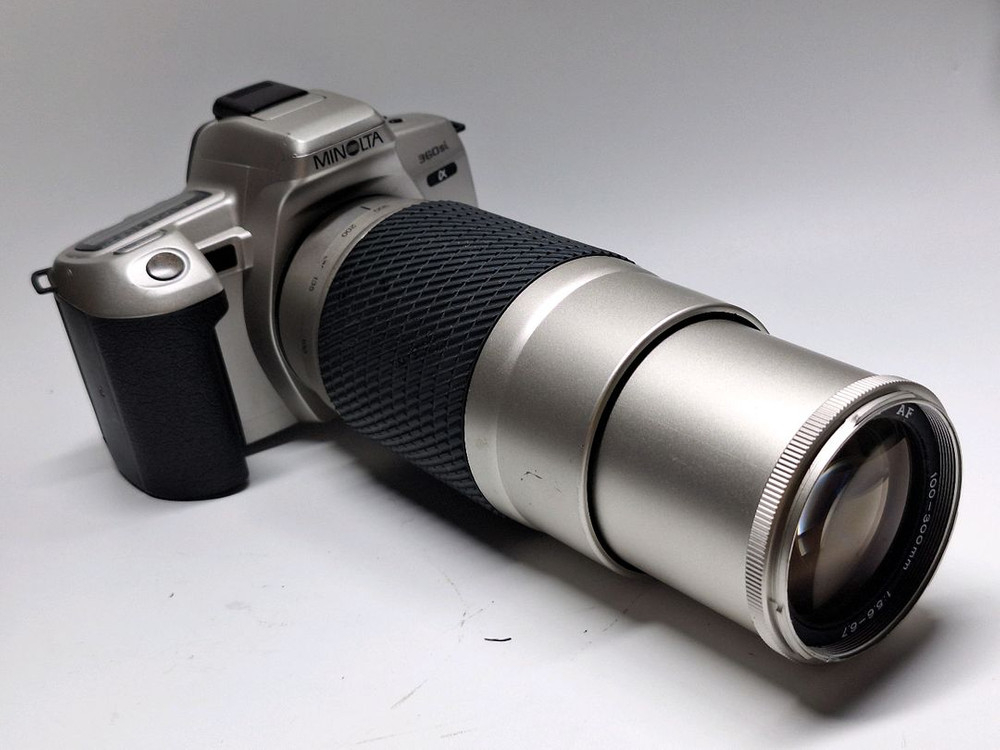 빈티지 필름카메라 풀세트/미놀타 a-360si 필름카메라 100-300mm 망원렌즈 가방 스트랩 레트로 로모 앤틱 이미지
