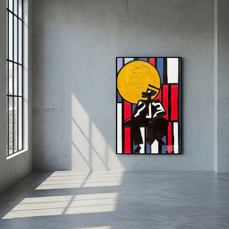 그림 액자 팝아트 인테리어소품 태양을 쓴 남자 그림 인물그림 모던아트 추상화 유화 아크릴화 대형 거실 카페 인테리어 이미지