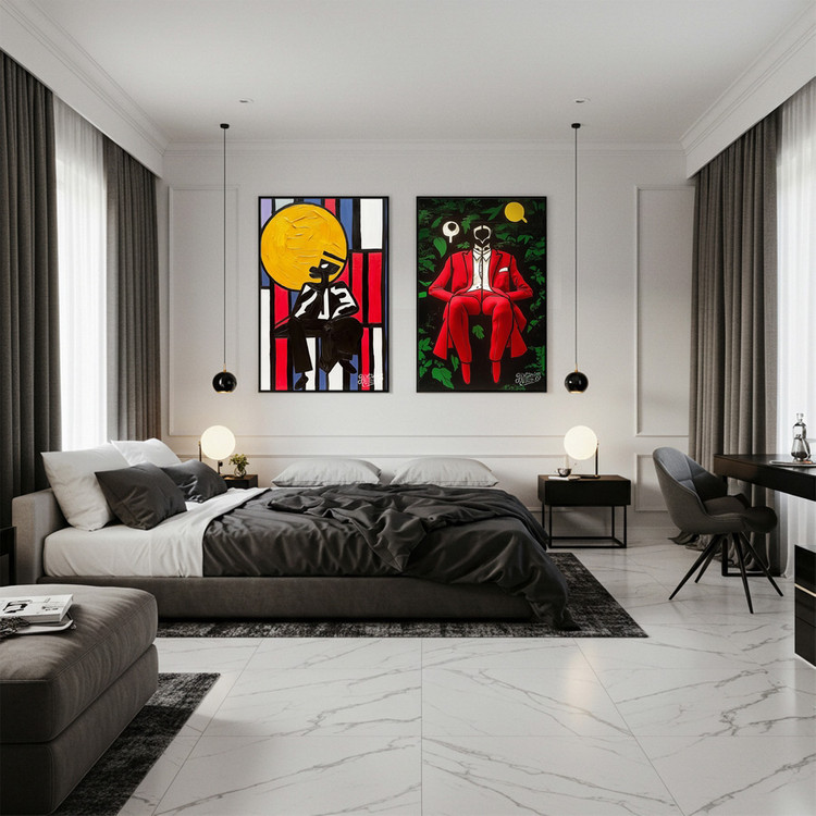 그림 액자 팝아트 인테리어소품 태양을 쓴 남자 그림 인물그림 모던아트 추상화 유화 아크릴화 대형 거실 카페 인테리어 이미지