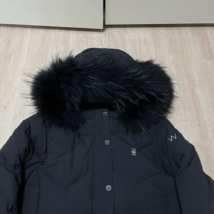 와이드앵글 여성 골프웨어 라쿤퍼 후드 구스다운 롱패딩 M/95 이미지