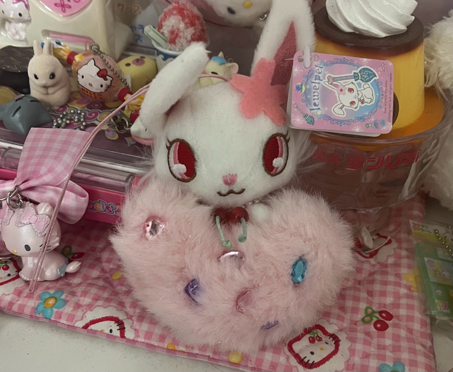 고전 쥬얼펫 루비 하트 큐빅 보석 폼폼이 키링 스트랩 산리오 산엑스 갸루 이미지