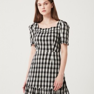 에고이스트 스퀘어넥 체크 롱 원피스 이미지