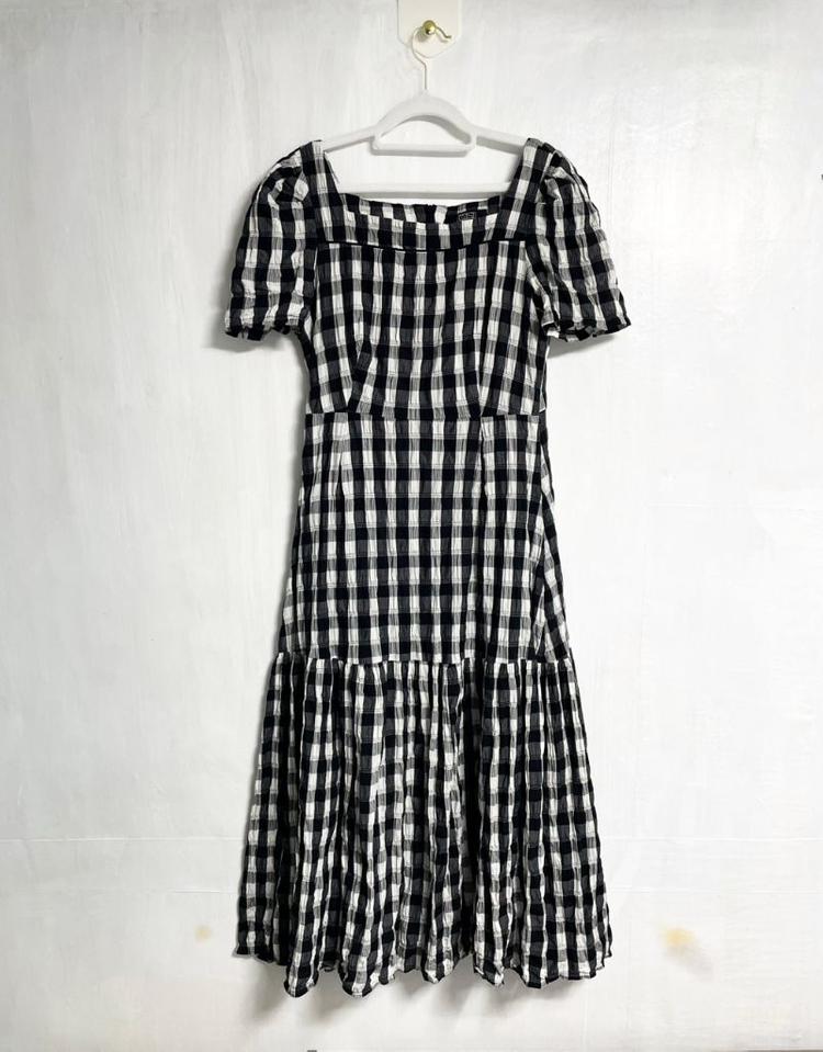 에고이스트 스퀘어넥 체크 롱 원피스 이미지