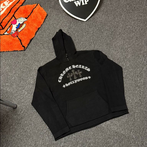 [XL] 크롬하츠 세메터리 크로스 레더 패치 캐시미어 후드 니트 블랙 이미지