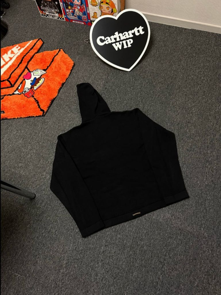 [XL] 크롬하츠 세메터리 크로스 레더 패치 캐시미어 후드 니트 블랙 이미지