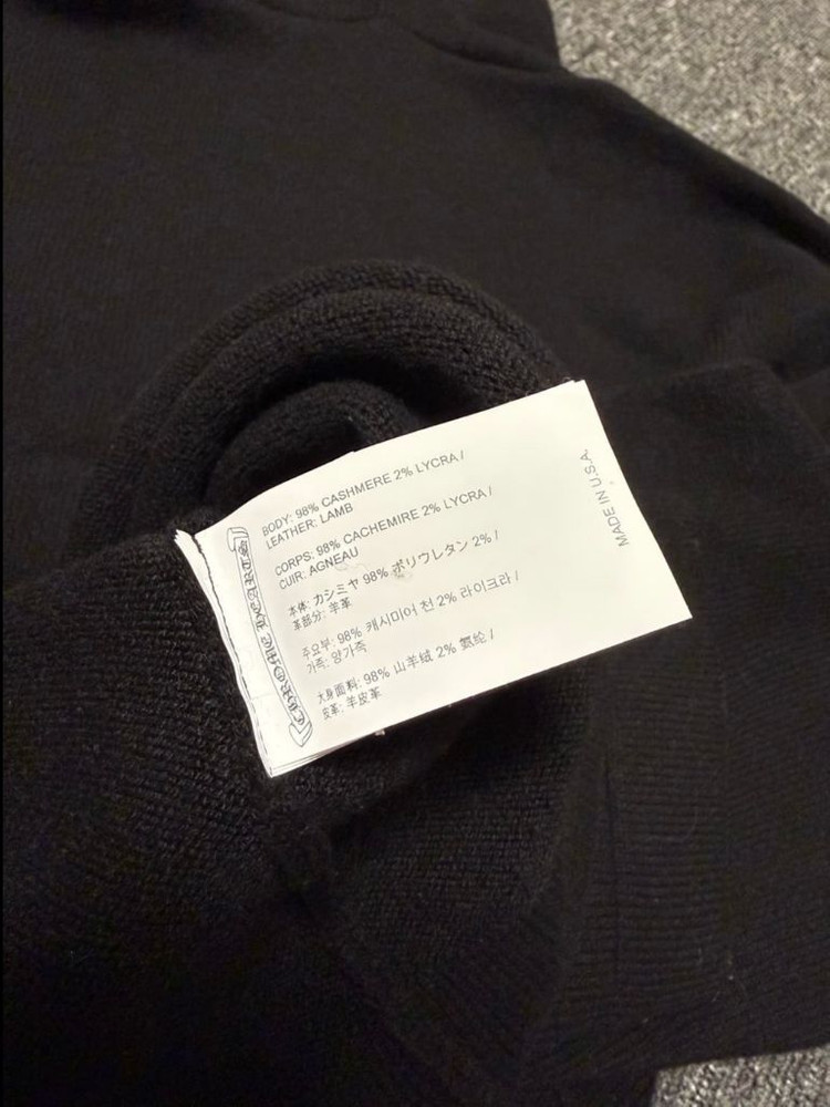 [XL] 크롬하츠 세메터리 크로스 레더 패치 캐시미어 후드 니트 블랙 이미지
