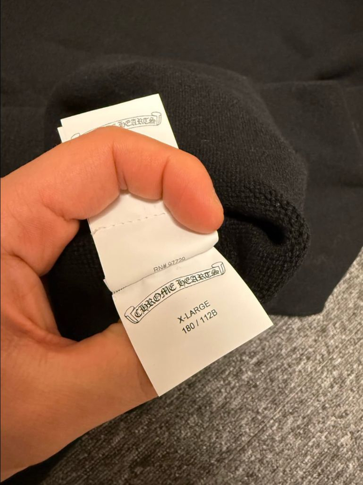 [XL] 크롬하츠 세메터리 크로스 레더 패치 캐시미어 후드 니트 블랙 이미지