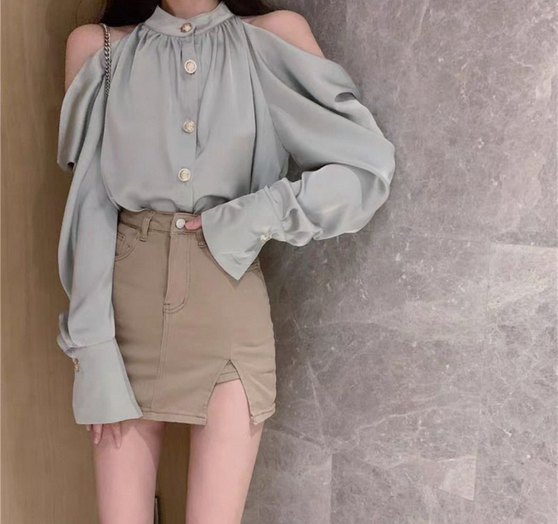 셔츠 어깨트임 오프숄더 블라우스 이미지