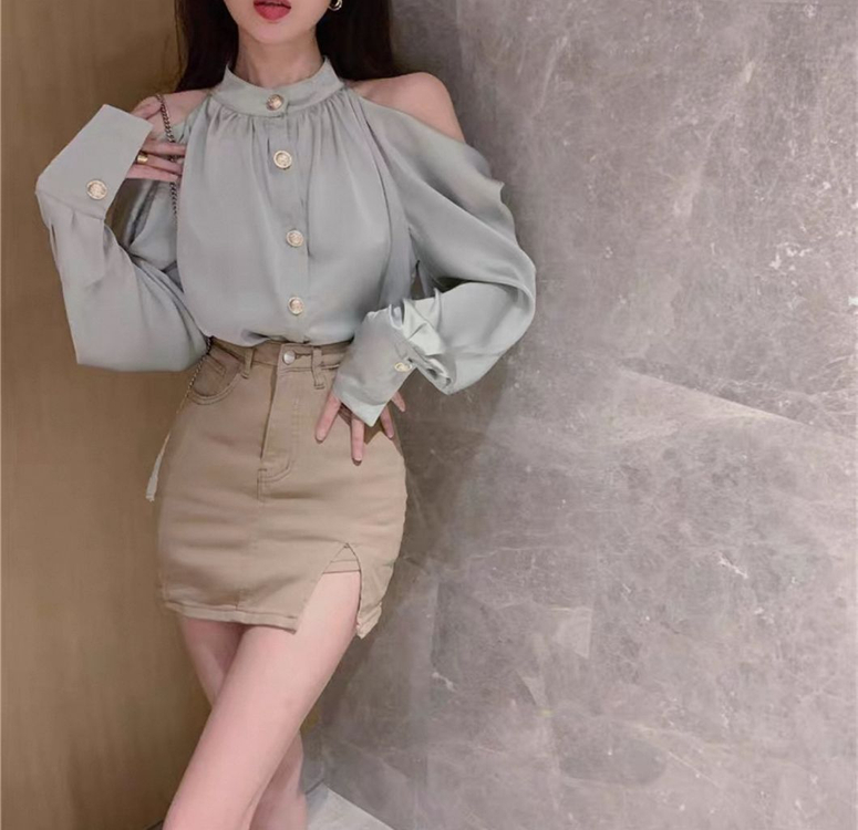 셔츠 어깨트임 오프숄더 블라우스 이미지