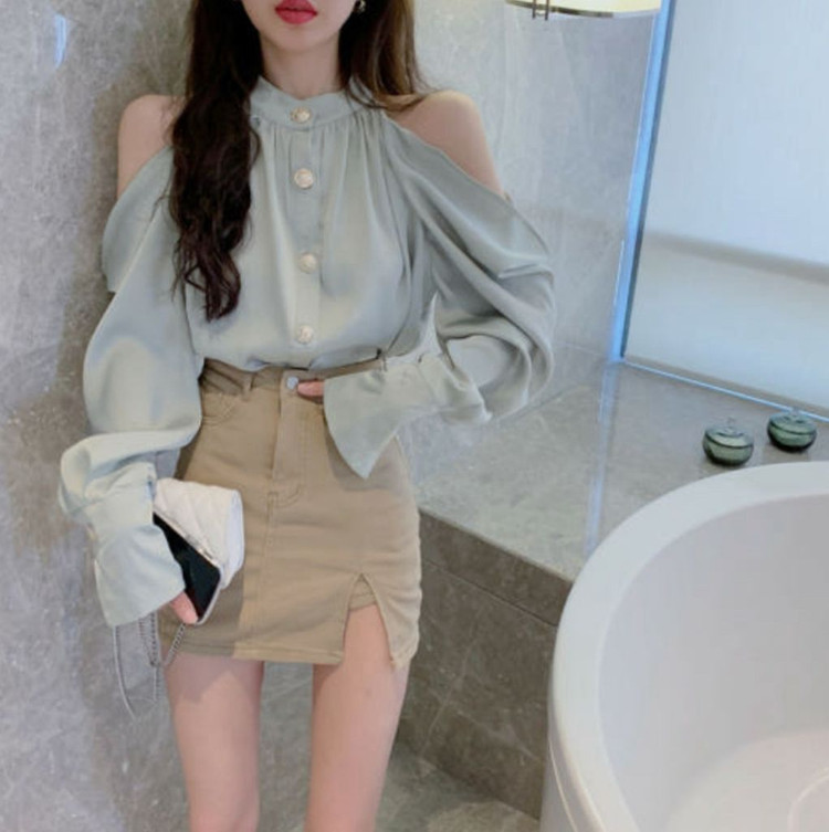 셔츠 어깨트임 오프숄더 블라우스 이미지