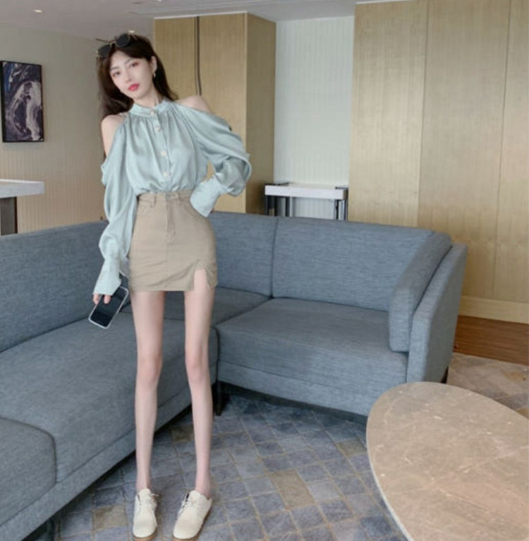 셔츠 어깨트임 오프숄더 블라우스 이미지